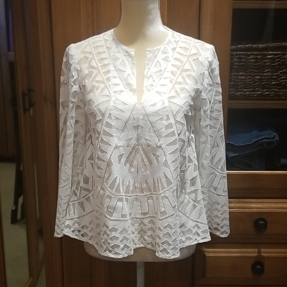 BCBGMaxAzria White Sheer Tunic Top